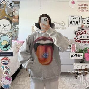 grey homesick tongue mouth hoodie
